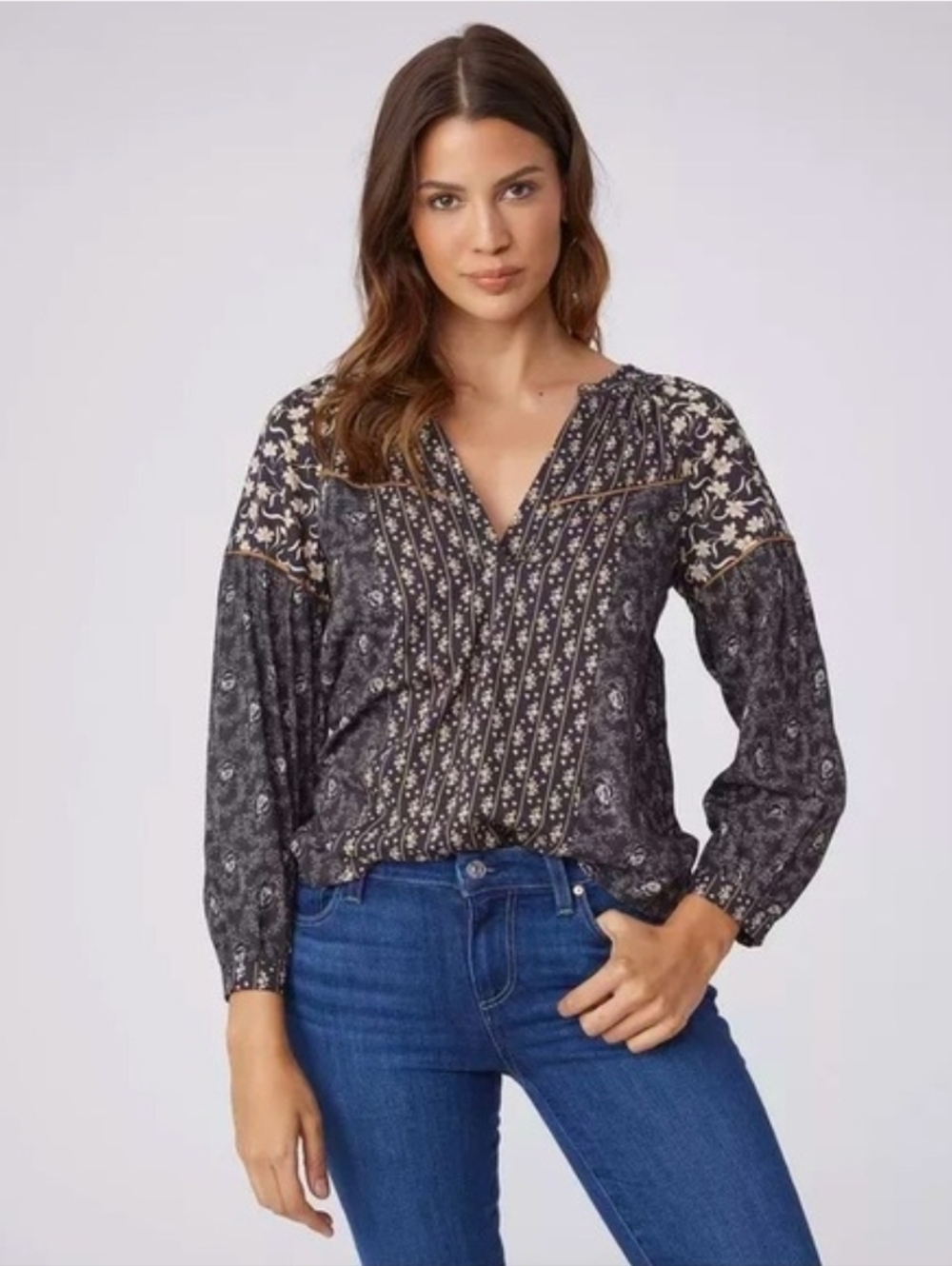 Paige Julienne Longsleeve Floral V-Neck Blouse Size Medium